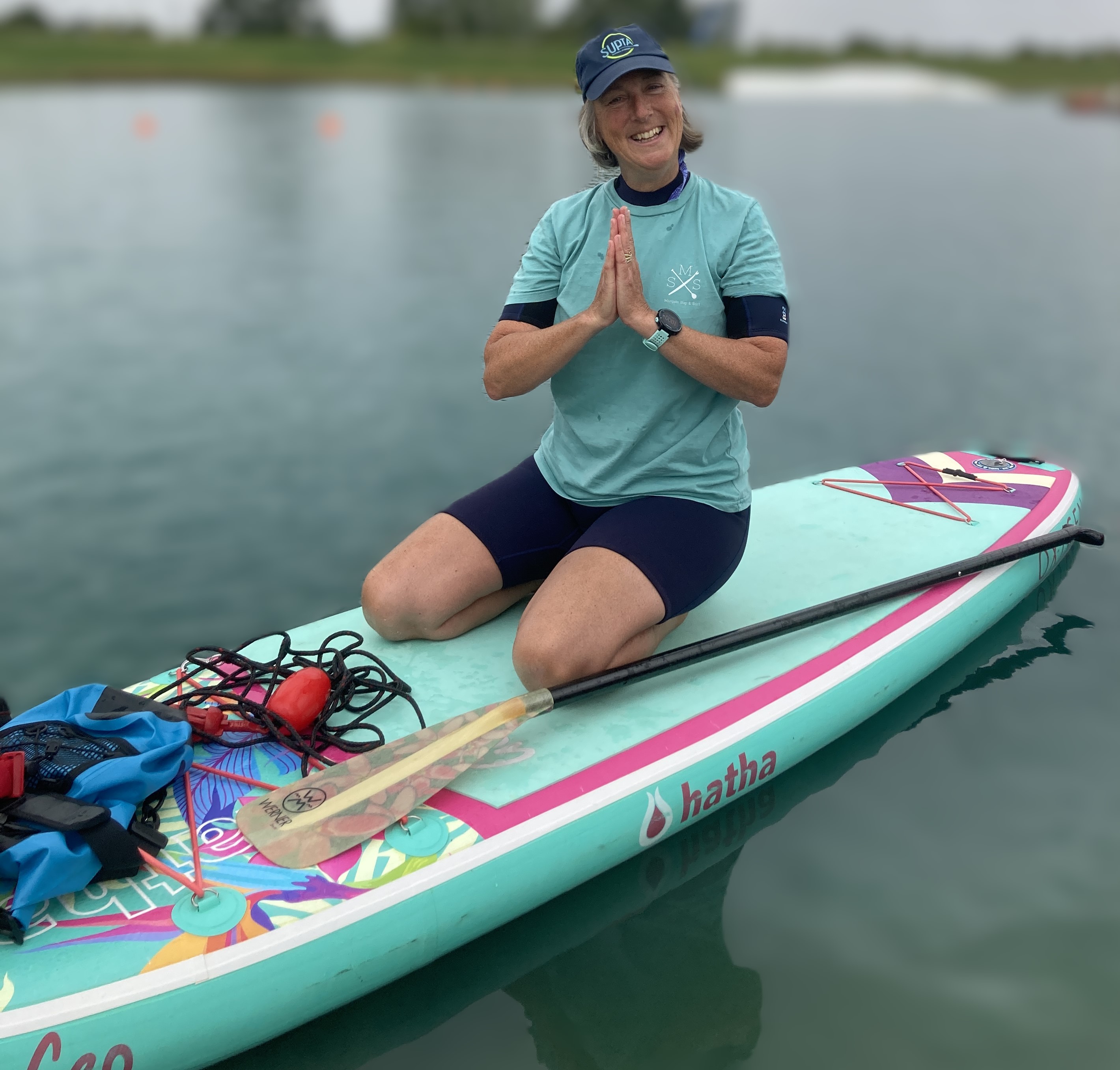 Angela On Board Namaste Blurred Background