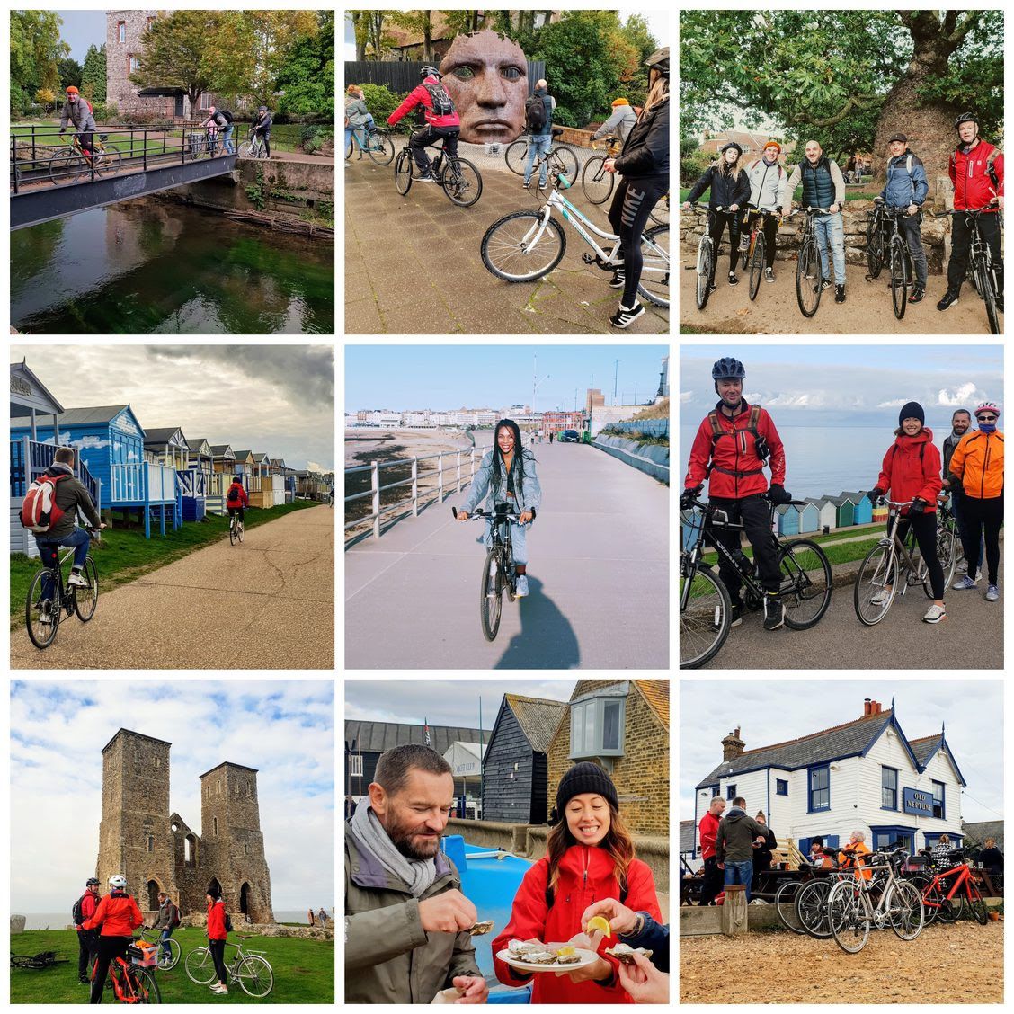 Collage of cyclists on Col's Kent Bike Tours