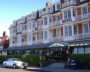 Entrance to The Walpole Bay Hotel, Margate with veranda and car parked outside 